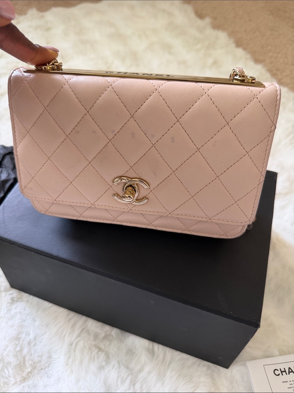CHANEL Quilted lamb skin beige O- mini Bag with Gold Hardware